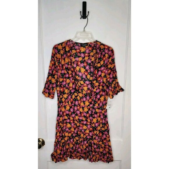 NWT ZARA Accesories Floral CROSSOVER WRAP DRESS Ruffle Size Large - Picture 1 of 7